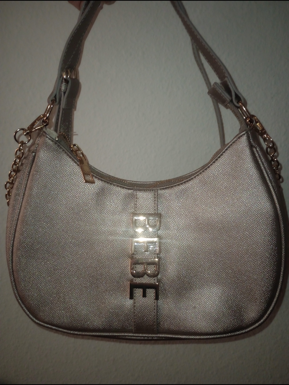 BEBE Metallic Shoulder Bag in Light Gold
